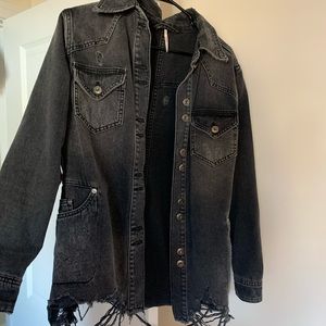Free People distressed black denim jacket